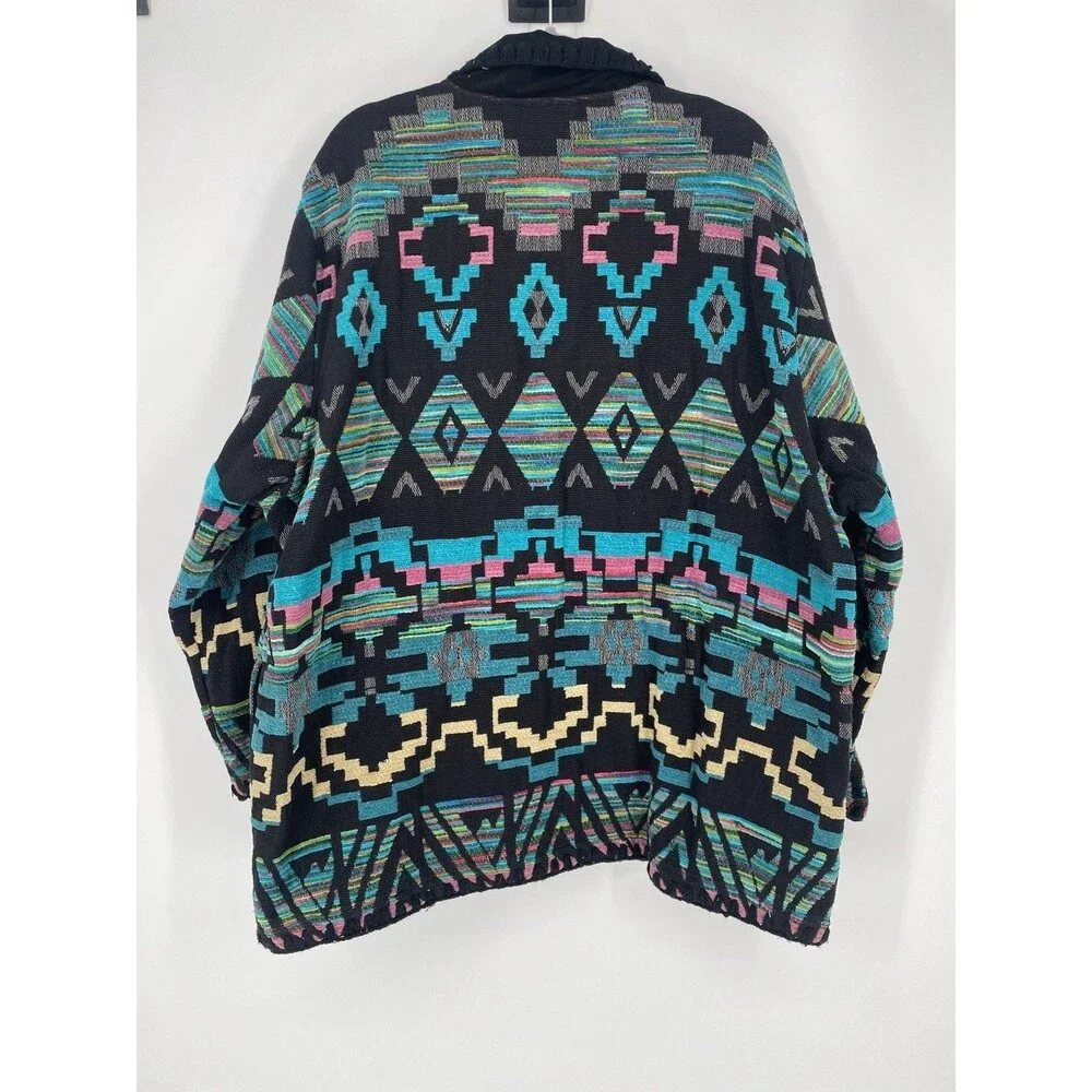 VTG Aztec Southwestern Tribal Boho Native Blanket Tapestry Chore Jacket Coat 3X - Picture 5 of 7